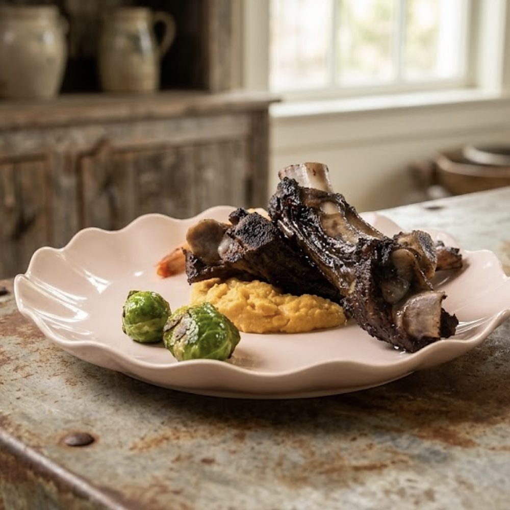 Braised short rib with butternut purée and shrimp